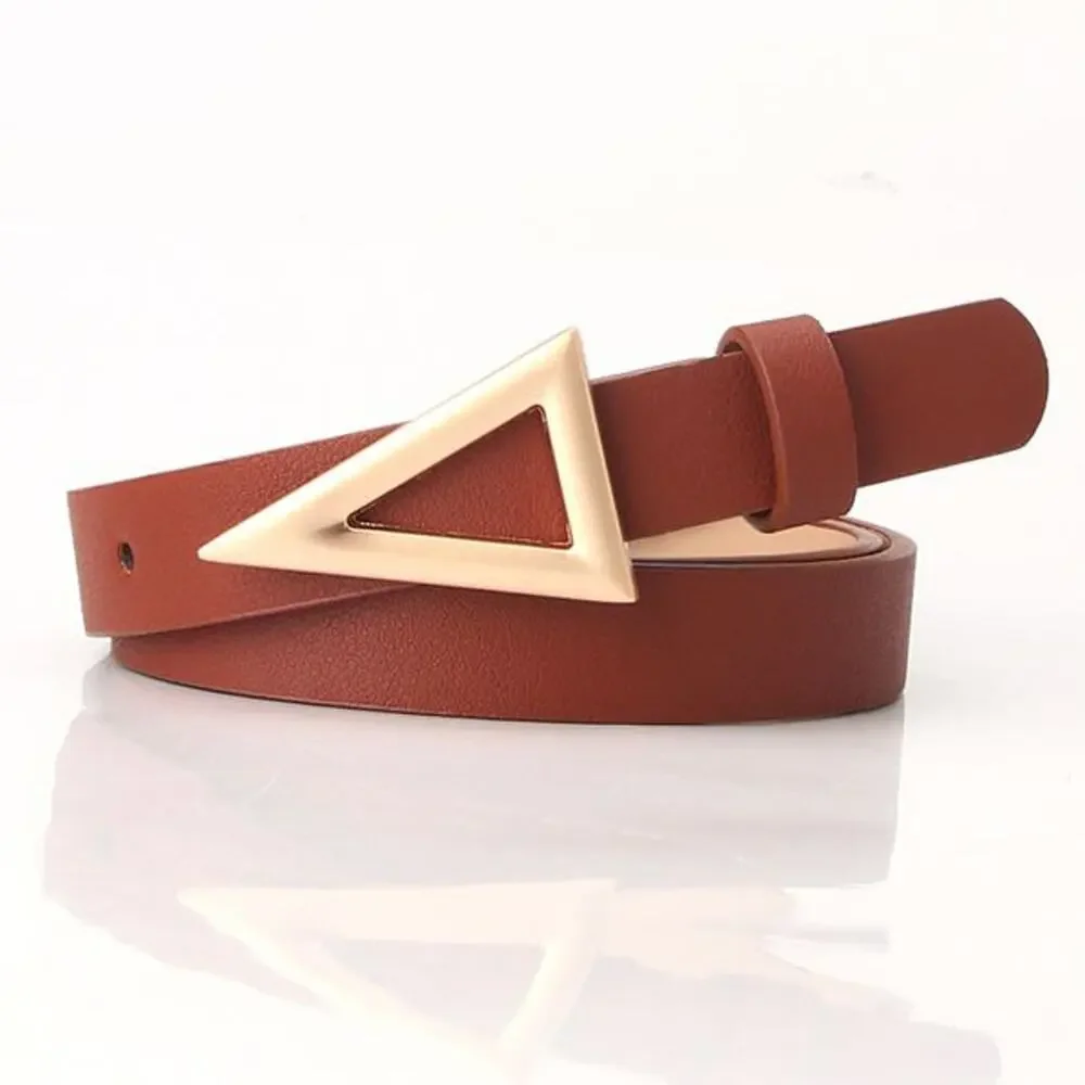 Belt Classic Camel Tan Brown Gold Buckle Faux Leather Triangle Arrow